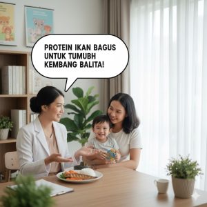 ilustrasi ahli gizi menyarankan protein kepada orang tua